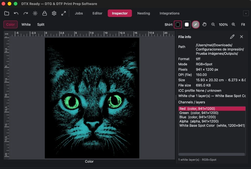 DTReady Inspector: review layers, measurements, resolution, and channels before printing